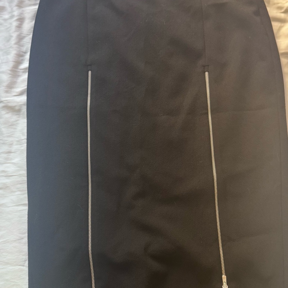 Maje Black Pencil Skirt with Silver Zipper Detail